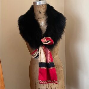 REAL Black Fur Scarf with Oscar De La Renta silk tie